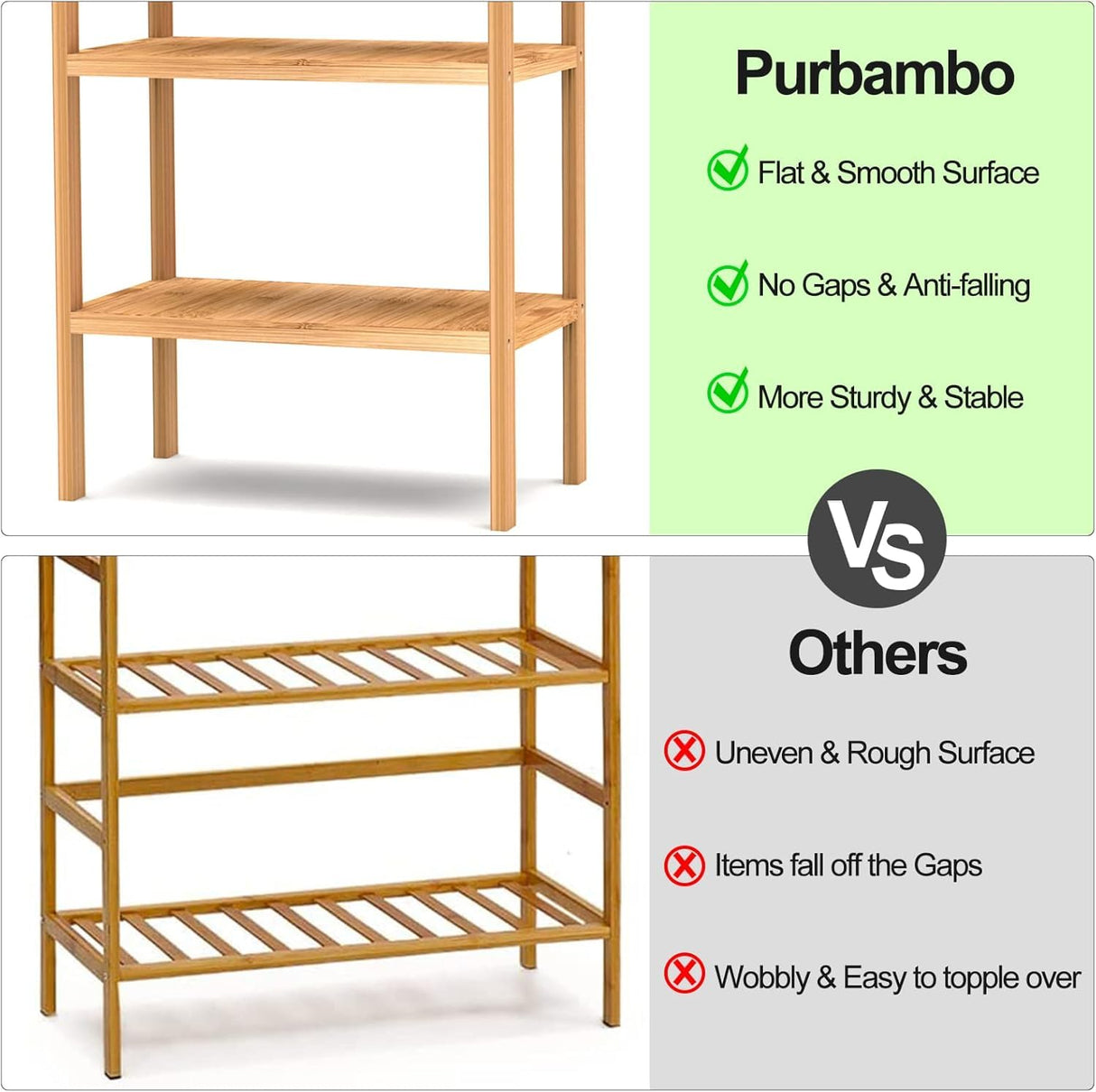 FoverOne 4 Tier Bamboo Shelf, Freestanding Book Shelf Bookcase Storage Rack for Bathroom Kitchen Living Room FoverOne