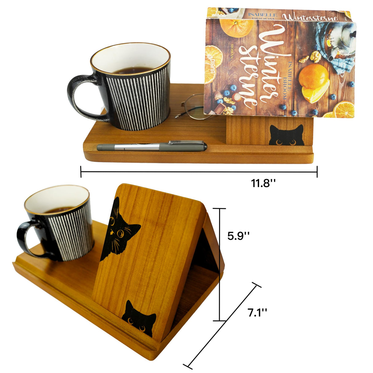 Small Bookshelf, Triangle Book Holder, Wood Book Rest for Home Study Bedroom Nightstand Desk or Table Centerpiece Decor iPad & Pen Holder for Book Lover, Coaster for Coffee and Tea Adeerus