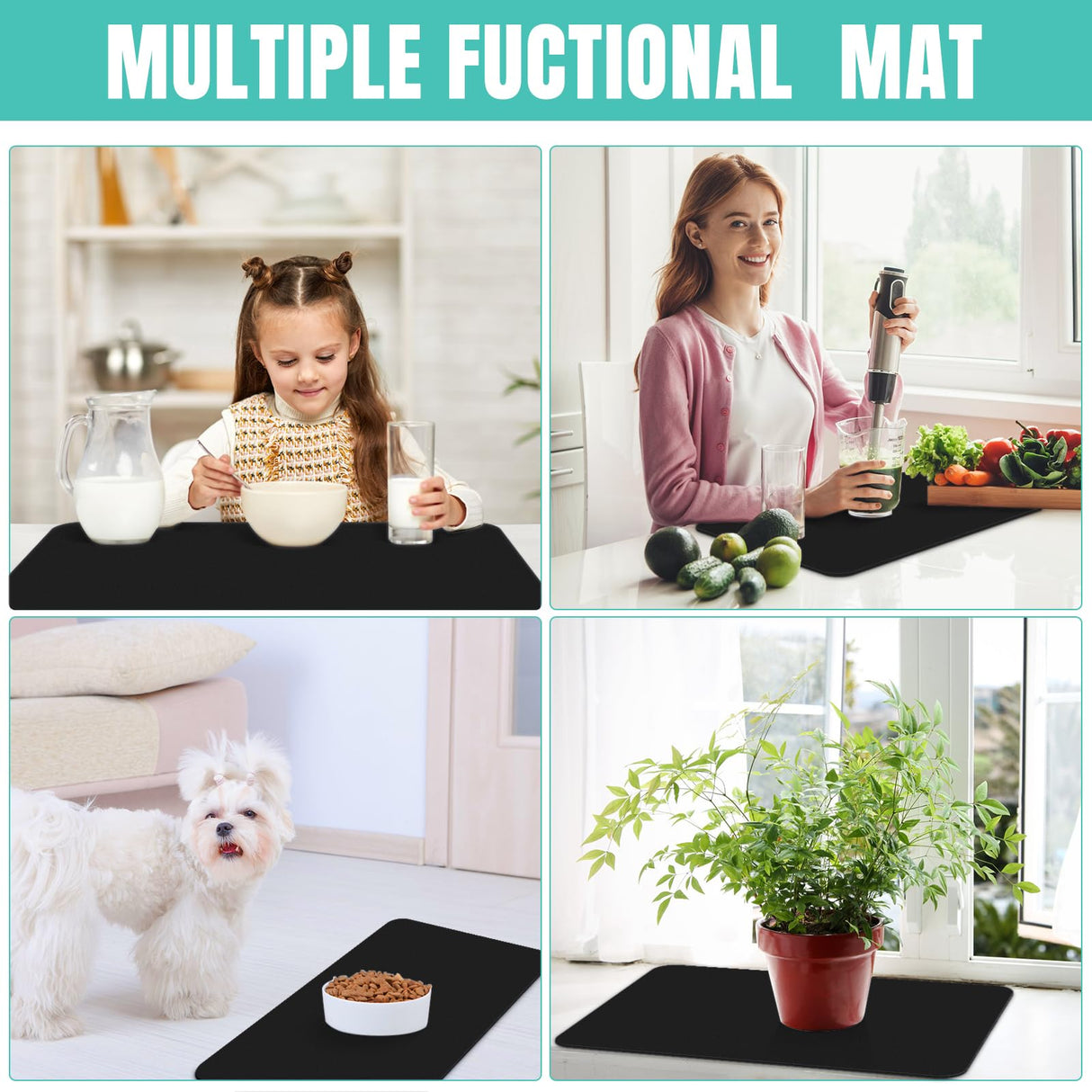 WISELIFE Coffee Mat Super Absorbent Dish Drying Mat Coffee Bar Accessories Match with Coffee Maker Coffee Machine Coffee Pot Large Drying Mats for Kitchen Counter 12" W x 19" L, Black WISELIFE