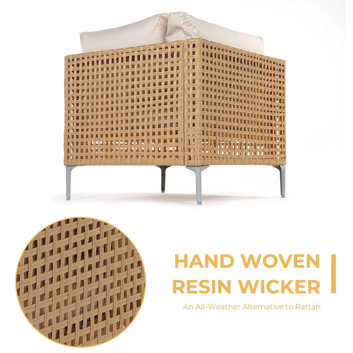 Grand patio 7-Piece Wicker Patio Furniture Set, All-Weather Boho Outdoor Conversation Set Sectional Sofa with Water Resistant Beige Thick Cushions and Coffee Table Grand patio