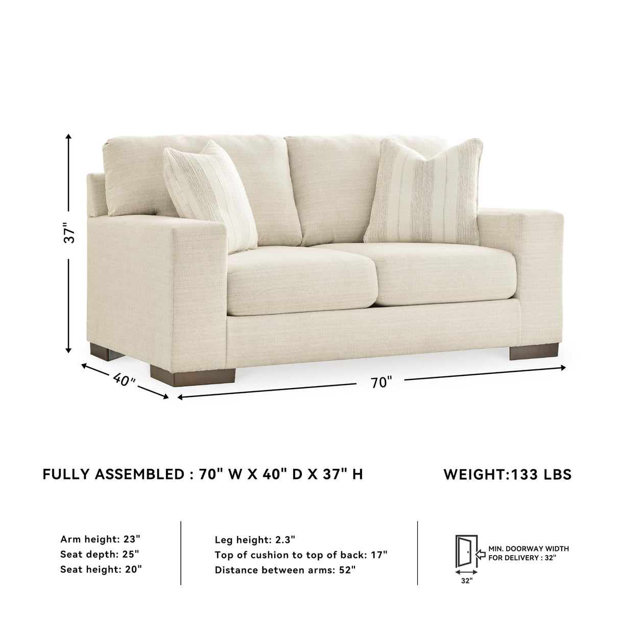 Signature Design by Ashley Maggie Contemporary Upholstered Loveseat with Accent Pillows, Off-White Signature Design by Ashley
