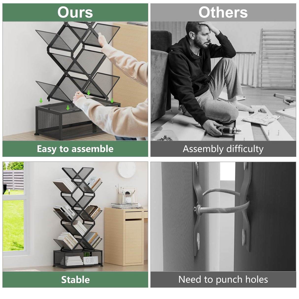 Gintan 9-Tier Corner Bookshelf with Storage,Bedroom Shelves Folding Bookshelves,No Installation Required Shelf Tree Bookcase for Living Room,Study,Home Office,Bed Room (Black) Gintan