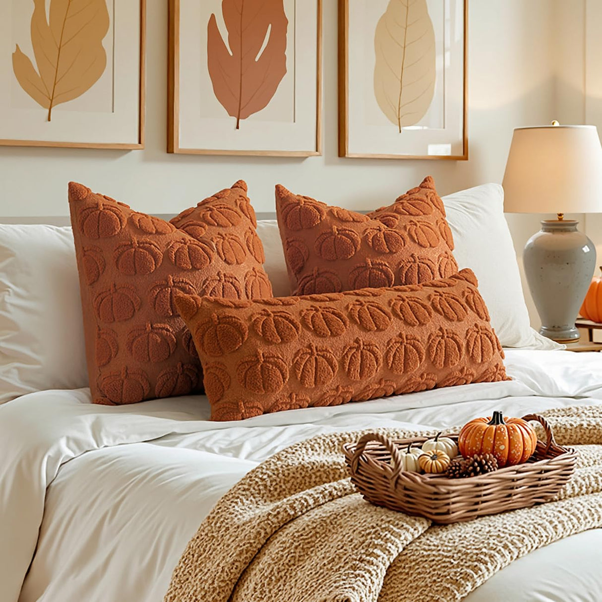 MIULEE Fall Throw Pillow Covers 18x18 Set of 2 Autumn Decorations Dark Rust Pumpkin Accent Pillowcase for Outdoor Porch Sofa Couch Bed Living Room Plush Faux Fur Halloween Farmhouse Home Decor MIULEE