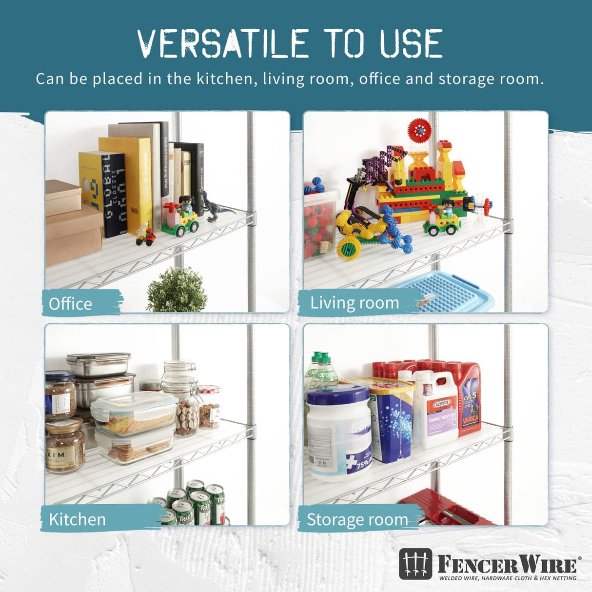 Fencer Wire NSF Commercial Heavy Duty Wire Shelving w/Wheels, Leveling Feet & Liners, Kitchen Storage Shelf, Garage Shelving Storage, Utility Wire Rack Storage Shelves, w/Liner, 60 x 18 x 76 4-Tier Fencer Wire