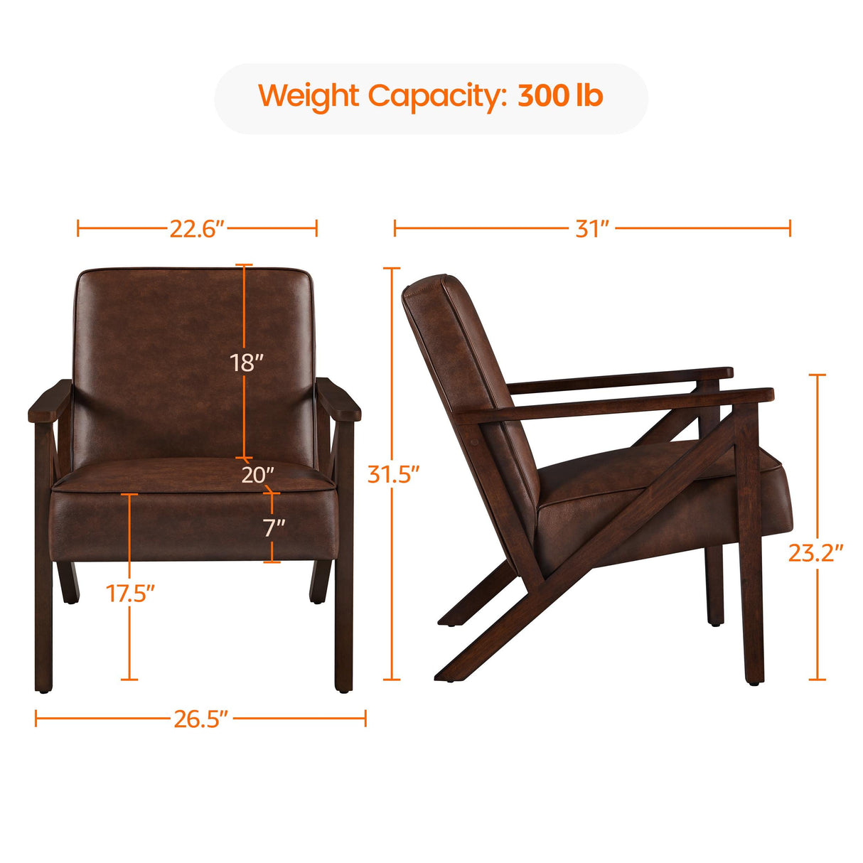 Yaheetech Accent Chair, Armchair with Strong Wood Frame, PU Leather Modern Retro Lounge Chair for Living Room/Lounge/Office/Reception Area, 2 Pieces, Dark Brown Yaheetech