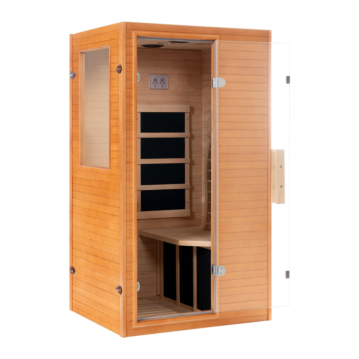 Real Relax Far Infrared Sauna Room 1 Person, Compact Hemlock Wooden Indoor Home Sauna Room with 950W 6pcs Low EMF Heating Plates Real Relax
