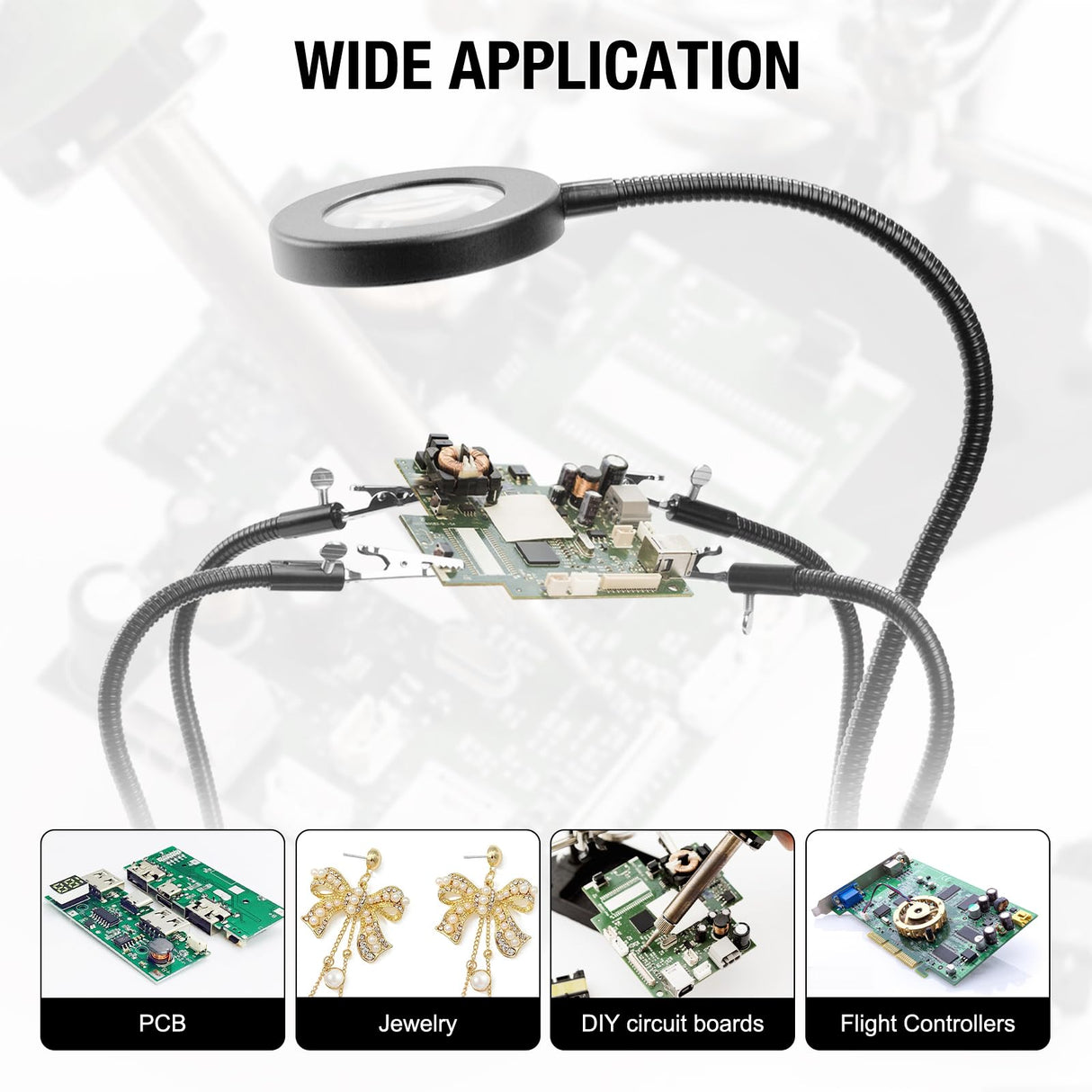 Helping Hands Soldering, PCB Holder Soldering Station Third Hand Tool with 5X Magnifying Glass with Light, 4 Arms Helping Hands Non-Slip Steel Weighted Base for Welding OBDMONSTER