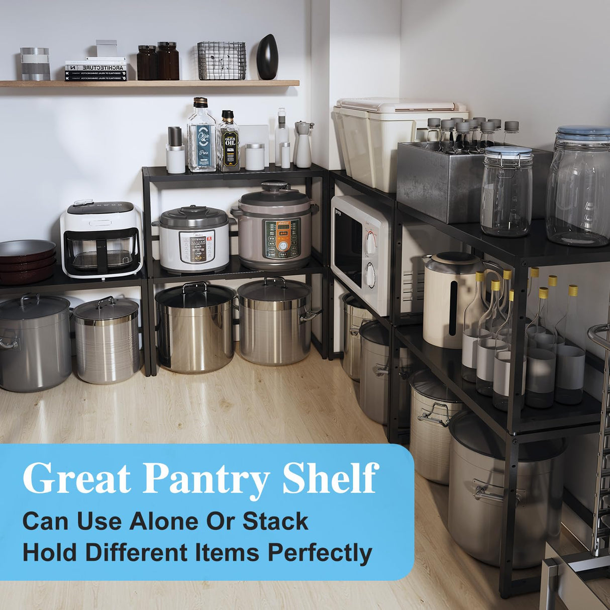 Expandable Metal Storage Shelves,110LBS Heavy Duty Shelving Units and Storage For Small Appliance, Adjustable Metal Storage Shelf Rack For kitchen Cabinet Closet Pantry Warehouse Garage,Patent Pending Cidaziya