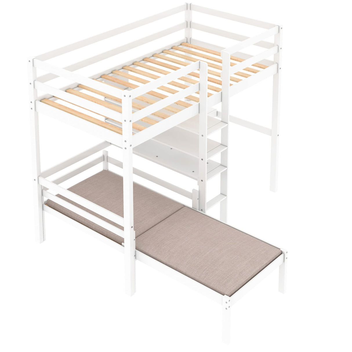 Harper & Bright Designs Twin Loft Bed with L-Shaped Desk, Convertible Loft Bed Frame, Twin Bunk Bed with Shelves and Ladder (White, Twin Loft with Desk) Harper & Bright Designs