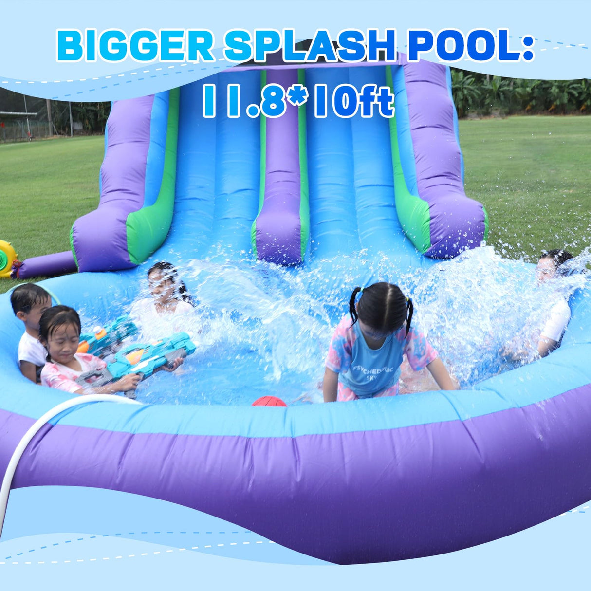 26FT Inflatable Water Slide for Kids Adults /100% PVC Commercial Bounce House Water Slide with Blower, Bigger Splash Pool, for Backyard, Park or Commercial Use,26x13x12ft Inflantteble