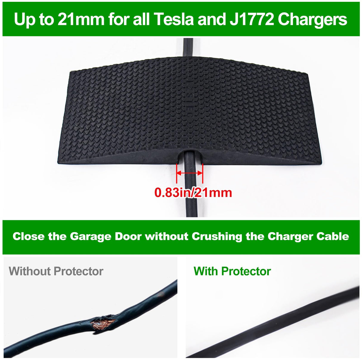 LZSTEC EV Charger Cable Protector Garage Door Pass Through, Design to Minimize Gaps, Soft Rubber, Heavy Duty, for All Tesla (Model 3/Y/X/S) and J1772 Mobile Chargers and Wall Connectors LZSTEC