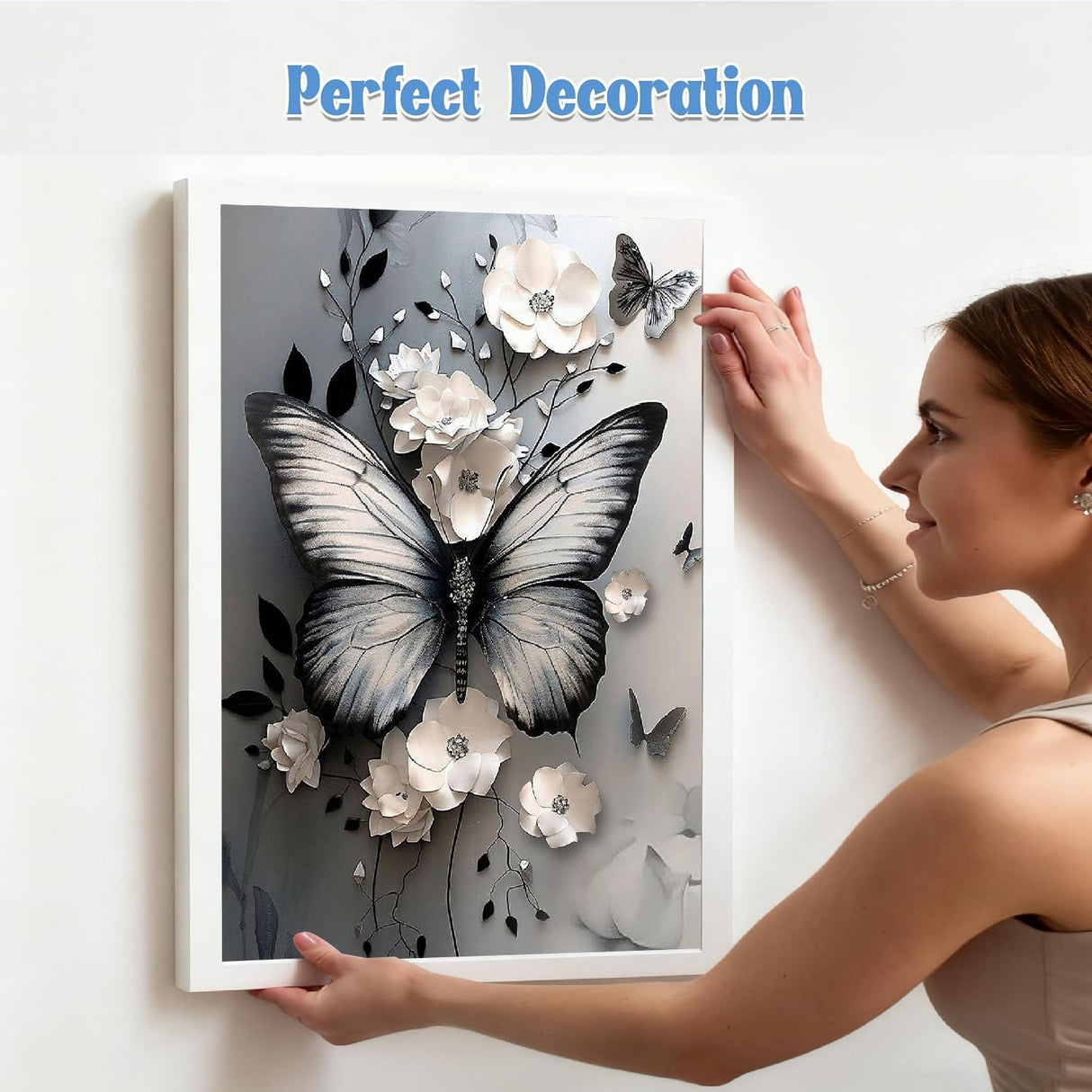 Diamond Art Kits for Adults, Butterfly Flower 5D DIY Diamond Painting Kit for Adults, Diamond Dots for Adults, Diamond Dots Painting Picture Art Craft for Home Wall Decor, 12x16 Inch Baiwanerxiang