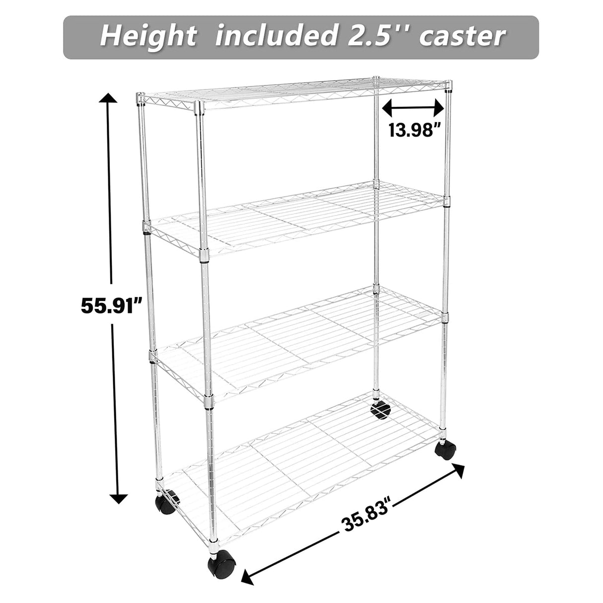 Simple Deluxe Heavy Duty 4-Shelf Storage Shelving Unit, 35.83D x 13.98W x 55.91H Steel Organizer Wire Rack with 1000Lb Capacity, Chrome Simple Deluxe