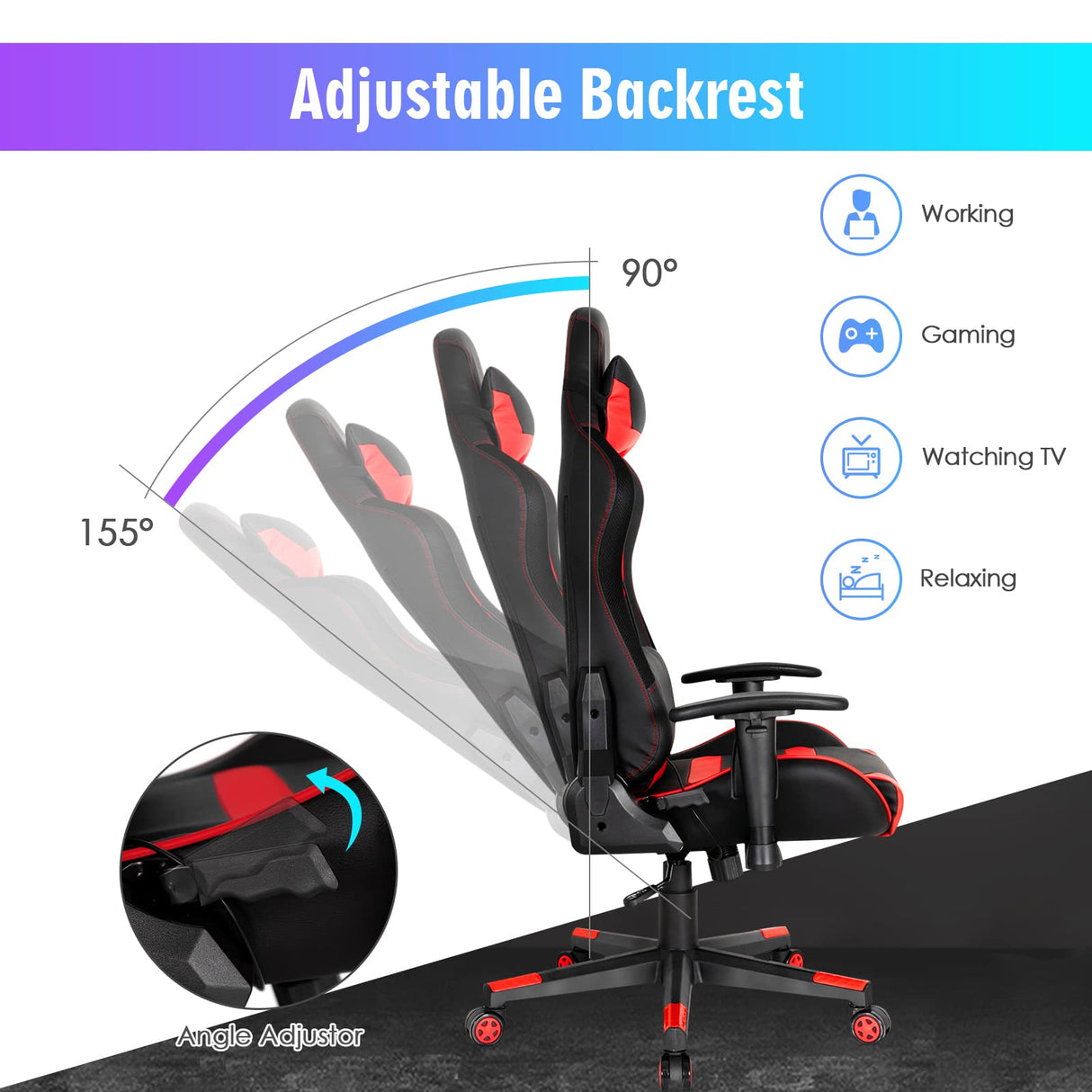 Giantex RGB Gaming Chair, Ergonomic Video Game Chair with Led Light, High Back E-Sport Computer Chair Adjustable w/PVC Leather, Headrest & Lumbar Support (Red) Giantex