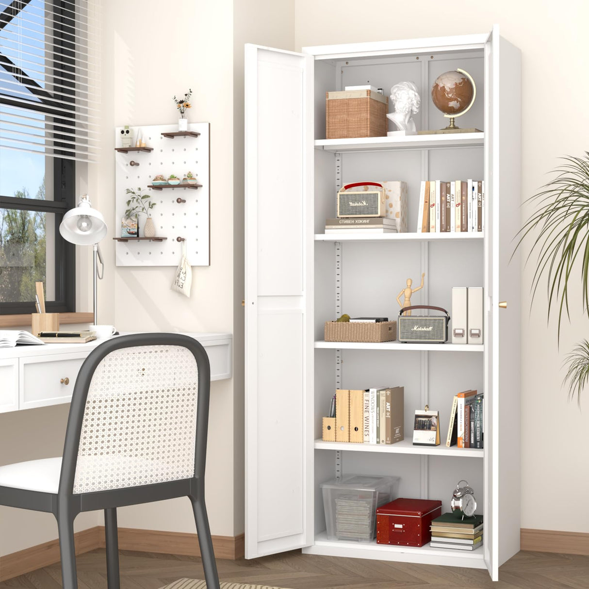 GREATMEET 71" Kitchen Pantry Storage Cabinet, Tall Storage Cabinet, Metal Food Pantry Cabinet with Doors and Shelves, Pantry Storage Cabinets, Cupboard for Garage Kitchen Laundry Room, White GREATMEET