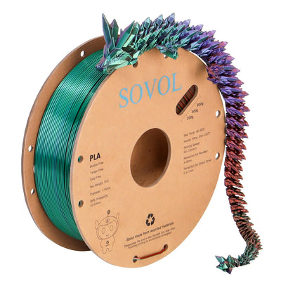 Sovol PLA Filament Silk Tri Color Co-Extrusion 1.75mm, 3D Printer Filament 1kg/ 2.2lbs, Shiny Silk Bronze Purple Green 3 in 1 Coextrusion PLA Material +/-0.03mm