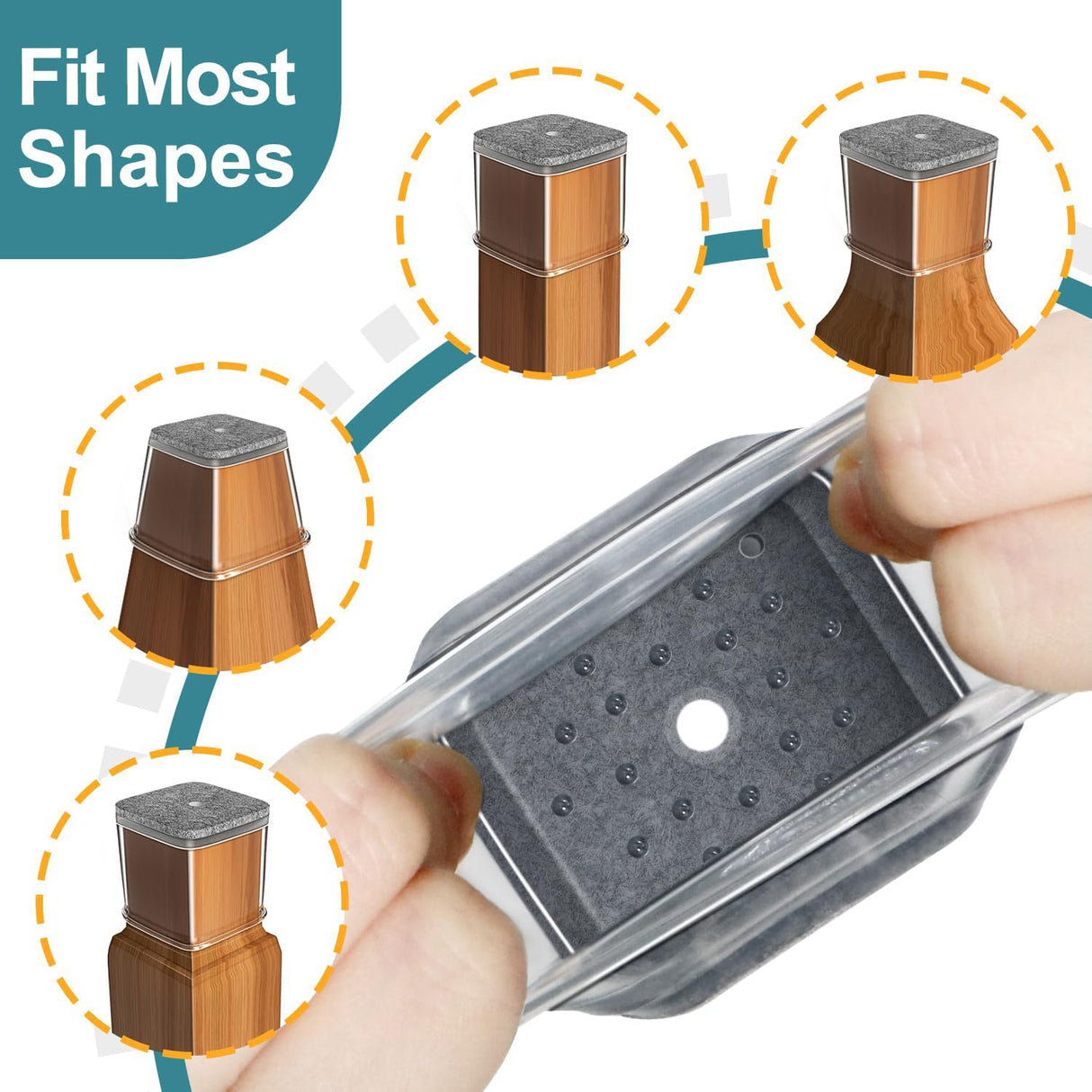 24 Pcs Chair Leg Floor Protectors Square, Silicone Felt Furniture Leg Pads Caps Covers for Hardwood Floors (Fit:1-1/16" to 1-5/8") Ansible