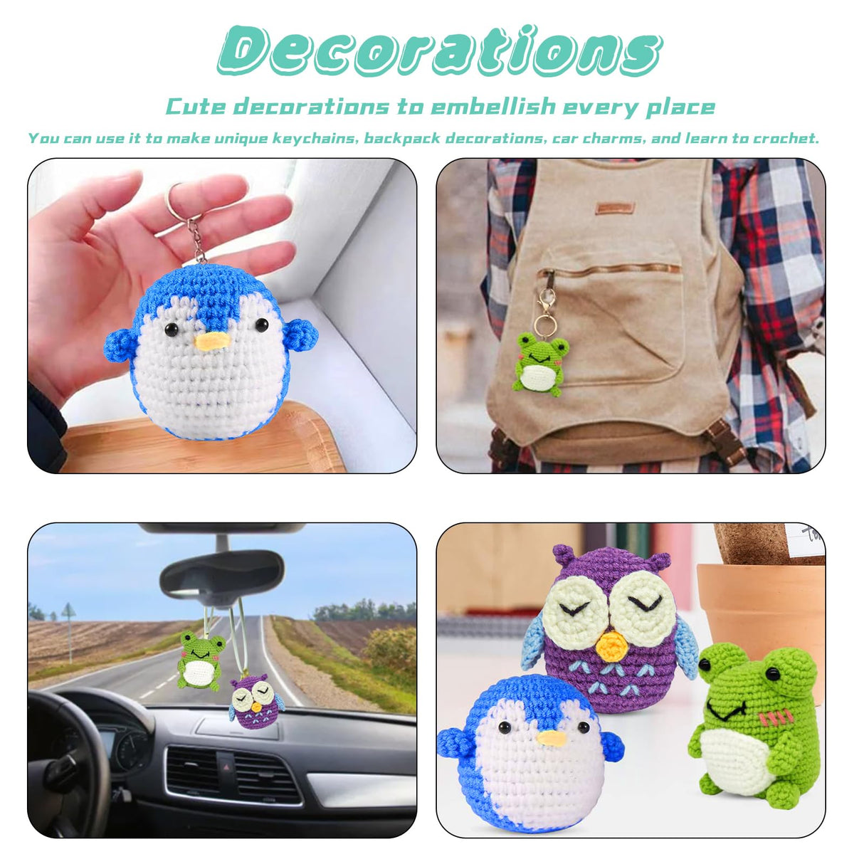 Crochet Kit for Beginners Kids Adults - Amigurumi Crocheting Animal Kits, Beginner Knitting Set DIY Art Craft, 3 Pattern Owl, Penguin, Frog, Easy to Learn Tutorials, Yarns, Hook, for Girls Age 12+ Andgiv