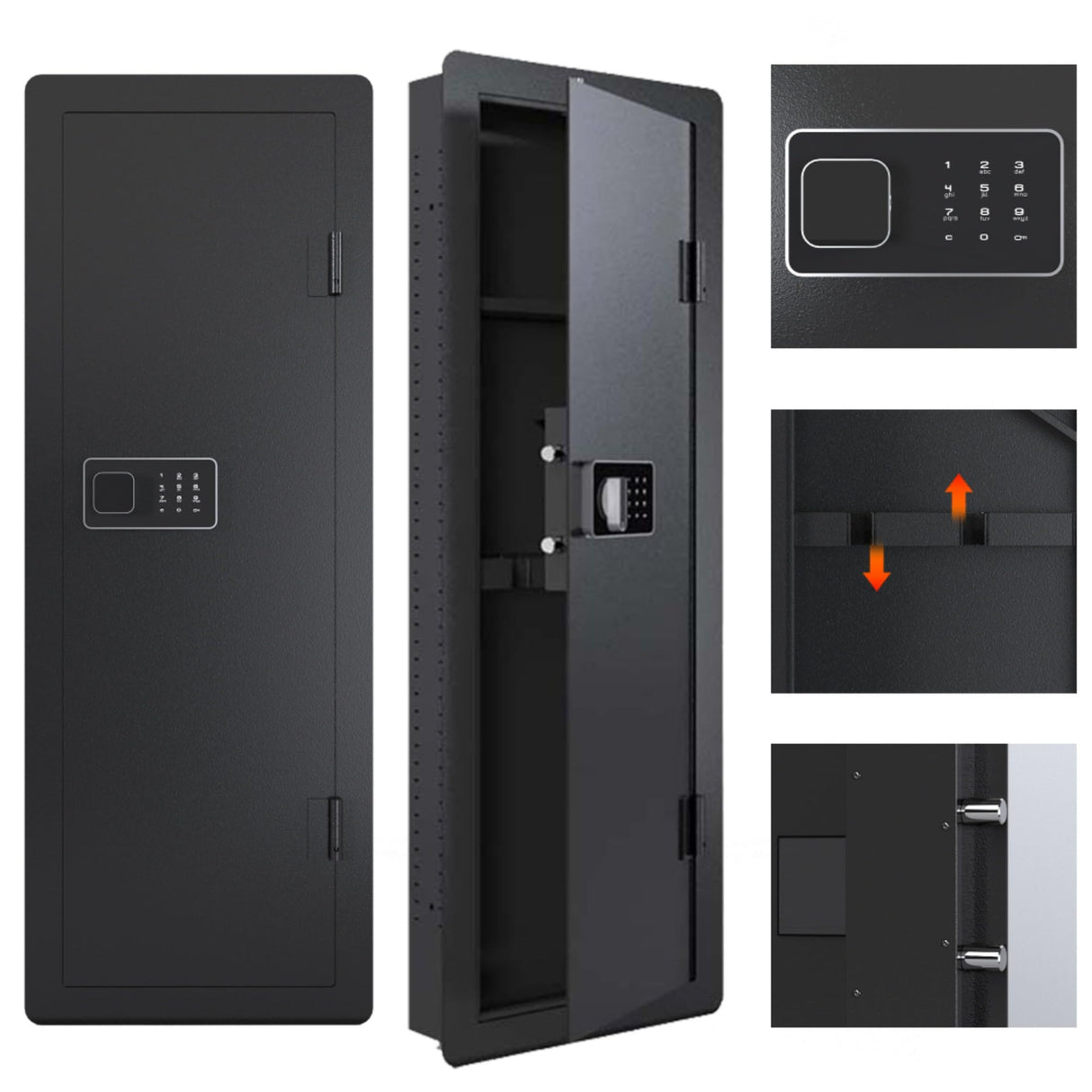 Wall Gun Safes for Home with Digital Keypad, Quick-Access Rifle Fits Between Studs, Hidden In-Wall Safe Cabinet with Removable Shelf & Adjustable Rack for 2-3 Rifles, Solid Steel Construction WEALTHOUSE