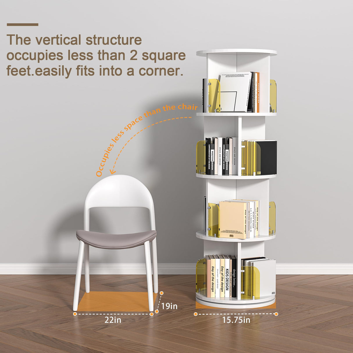 VECELO 4-Tier Rotating Bookshelf with Acrylic Windows - Elegant Pearl White Corner Storage Solution for Home and Office VECELO