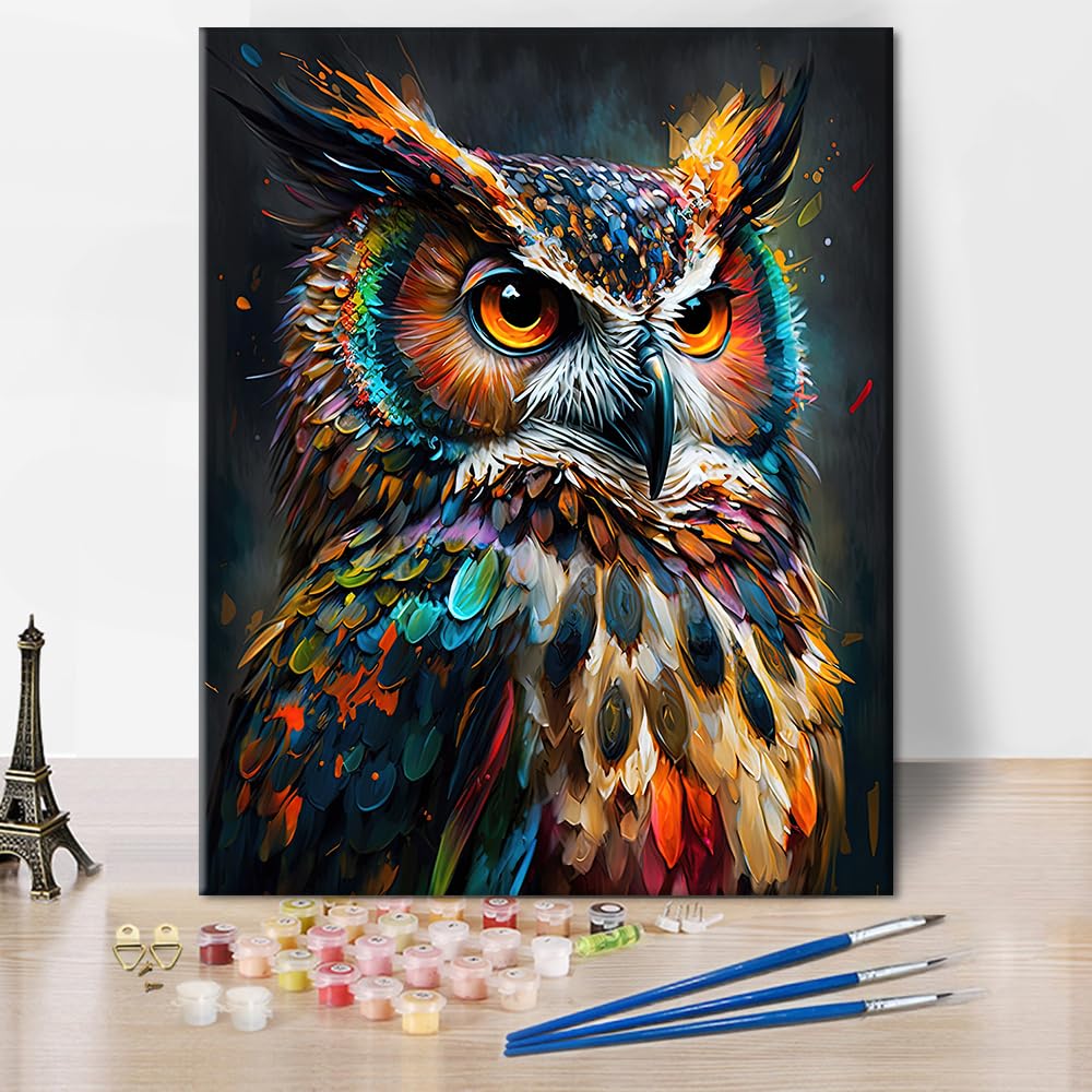 TUMOVO Animal Paint by Numbers, Abstract Owl Paint by Number for Adults, Delicate Animal Painting by Numbers for Home Wall Decor, Oil Painting with Brushes and Pigment, 16x20 Inch TUMOVO