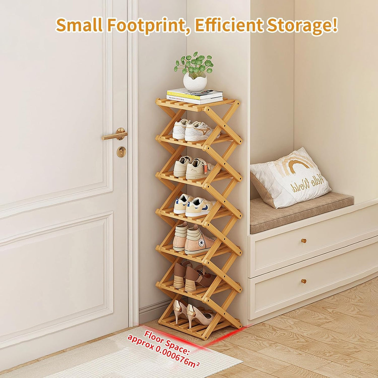 YYW Bamboo Shoe Rack for Entryway,Installation-Free and Foldable Vertical Shoe Storage Organizer,Free Standing Shoe Racks Shelf Closet Shoe Organizer for Living Room (Tawny-3 Layers) YYW