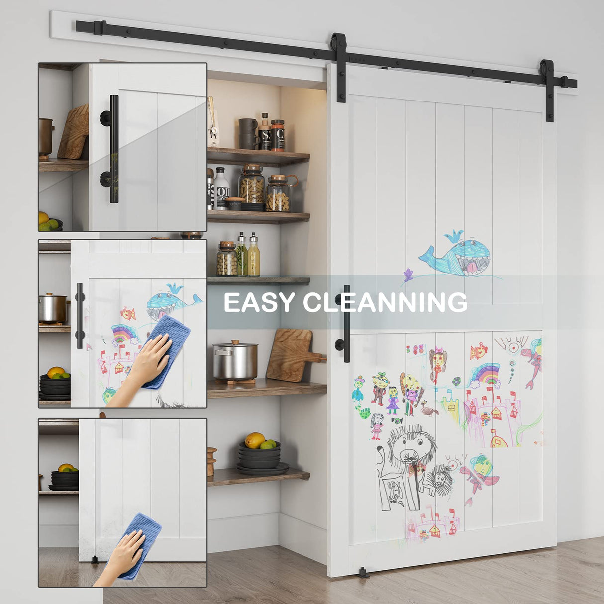 ALAMEDADT 42''x84'' Sliding Barn Door with 7 Ft Barn Door Hardware Kit& Handle& Floor Guides,Pre-Drilled Holes Easy Assembly - Include Installation Manual, Water-Proof PVC Surface, H-Frame, White ALAMEDADT