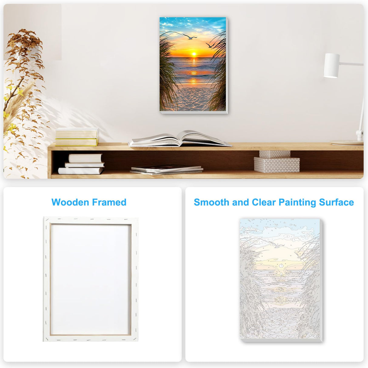 SENQAO Sunset Paint by Numbers for Adults Beginners Framed, Beach Adults' Paint-by-Number Kits, Adult Paint by Number Kits on Canvas, Acrylic Number Painting for Home Decor, 8x12in SENQAO