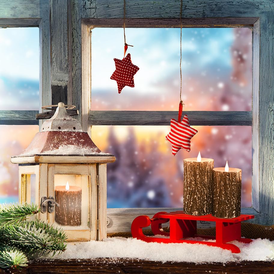 NICEME Rechargeable LED Pine Bark Flameless Candles with Timer Remote USB Cable, Brown Real Wax USB Candles Flickering Fireplace Cabin Decor Electric Fake Battery Pillar Bark Candles, D 3”×H 4”5”6” NICEME