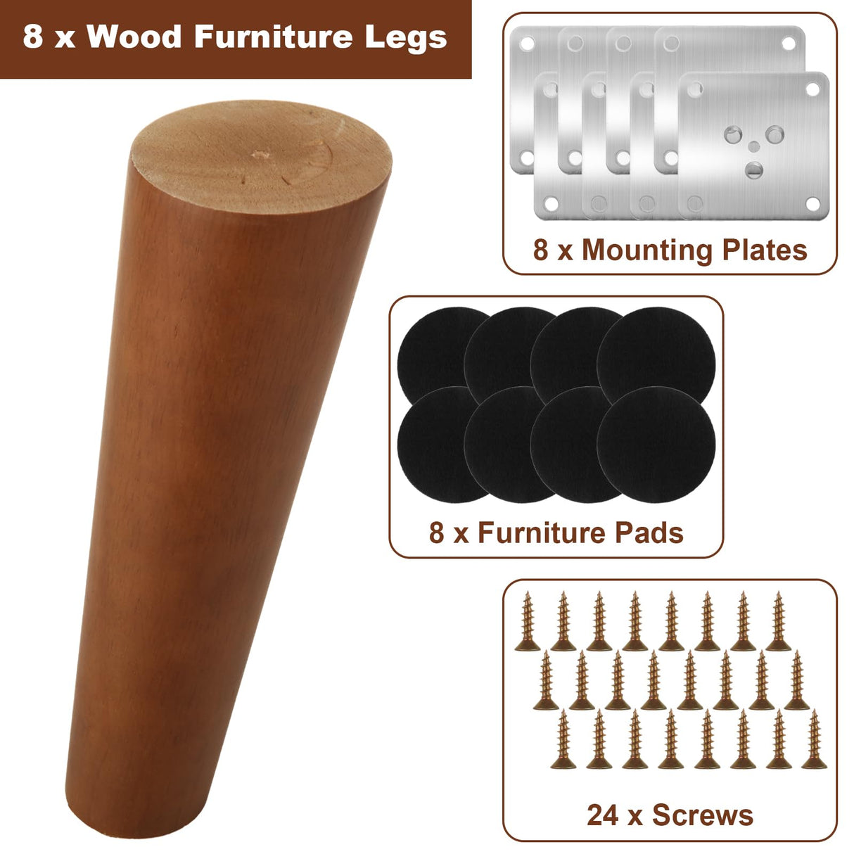 FVIEXE 8 Inches Angled Wood Furniture Legs Set of 8, Wooden Couch Sofa Chair Legs Replacement, Modern Mid Century Furniture Legs for Coffee Table End Table Side Table Night Stand, Slanted FVIEXE
