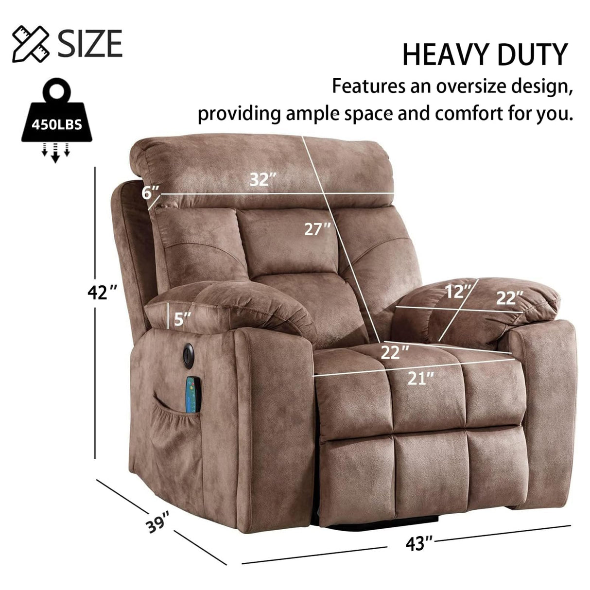 CANMOV Large Power Lift Recliner Chair with Massage and Heat for Elderly Big and Tall People, Overstuffed Wide Recliners with 2 Cup Holders, Side Pocket and USB Port, Camel CANMOV