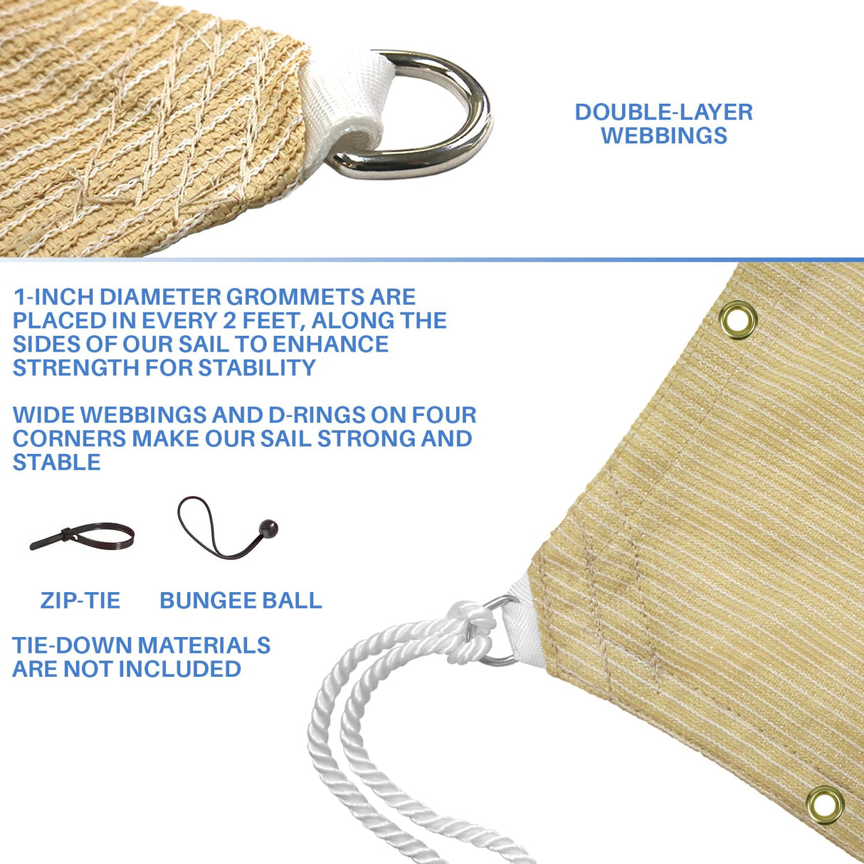 E&K Sunrise 18' x 18' Sun Shade Sail Straight Edge Rectangle Canopy Shade Cover with D-Ring Grommets UV Block for Outdoor Pergola Backyard Garden Patio Deck (Beige) E&K