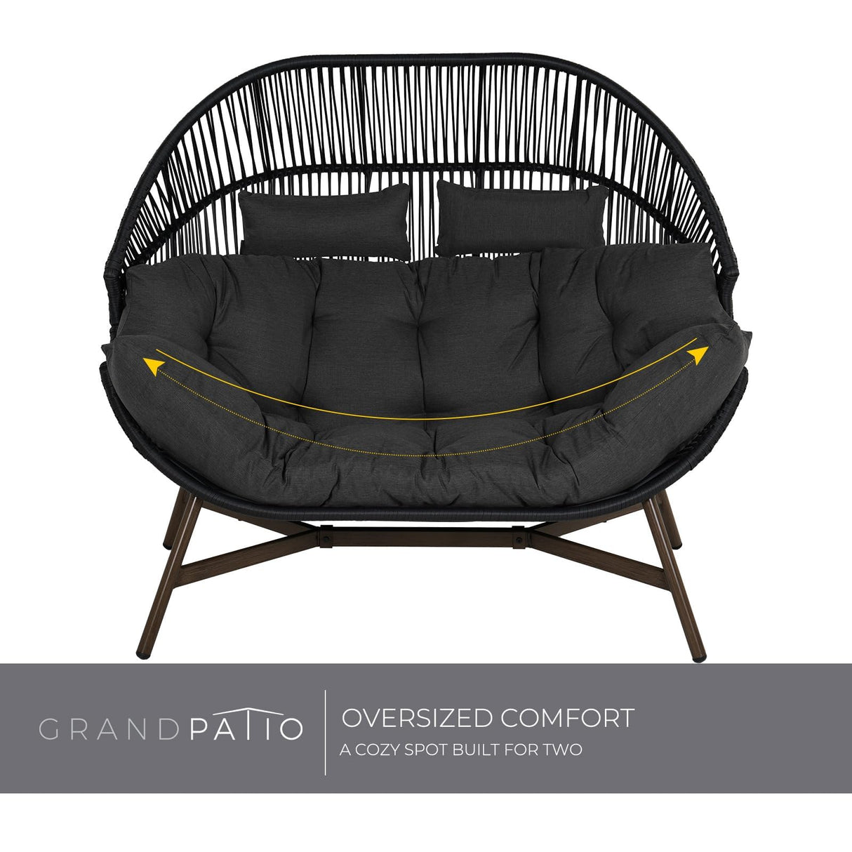 Grand patio Outdoor Modern 2-Seat Wicker Egg Chair with Cushion, Stationary Patio Loveseat Accent Chair, Grey Grand patio