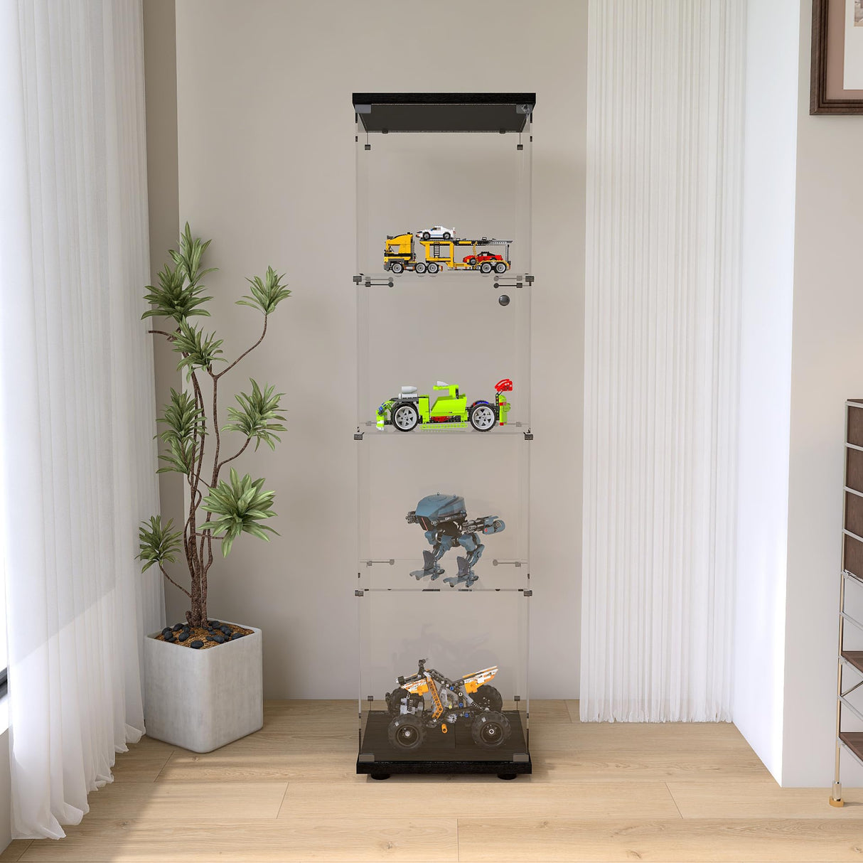 Shengrunner Frameless Glass Display Cabinet, Curio Cabinet with Lock and Glass Door, Floor Standing Showcase Display Shelf for Collectibles, Legos, Figures, Plants Shengrunner