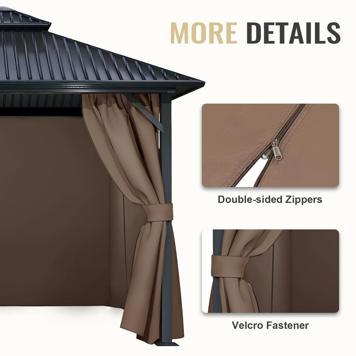 COWVIE 4-Panel 12' x 16' Gazebo Replacement Curtains, Patio Privacy Sidewalls with Double Zipper, Replacement for Outdoor Gazebo Canopy (Curtain Only) COWVIE