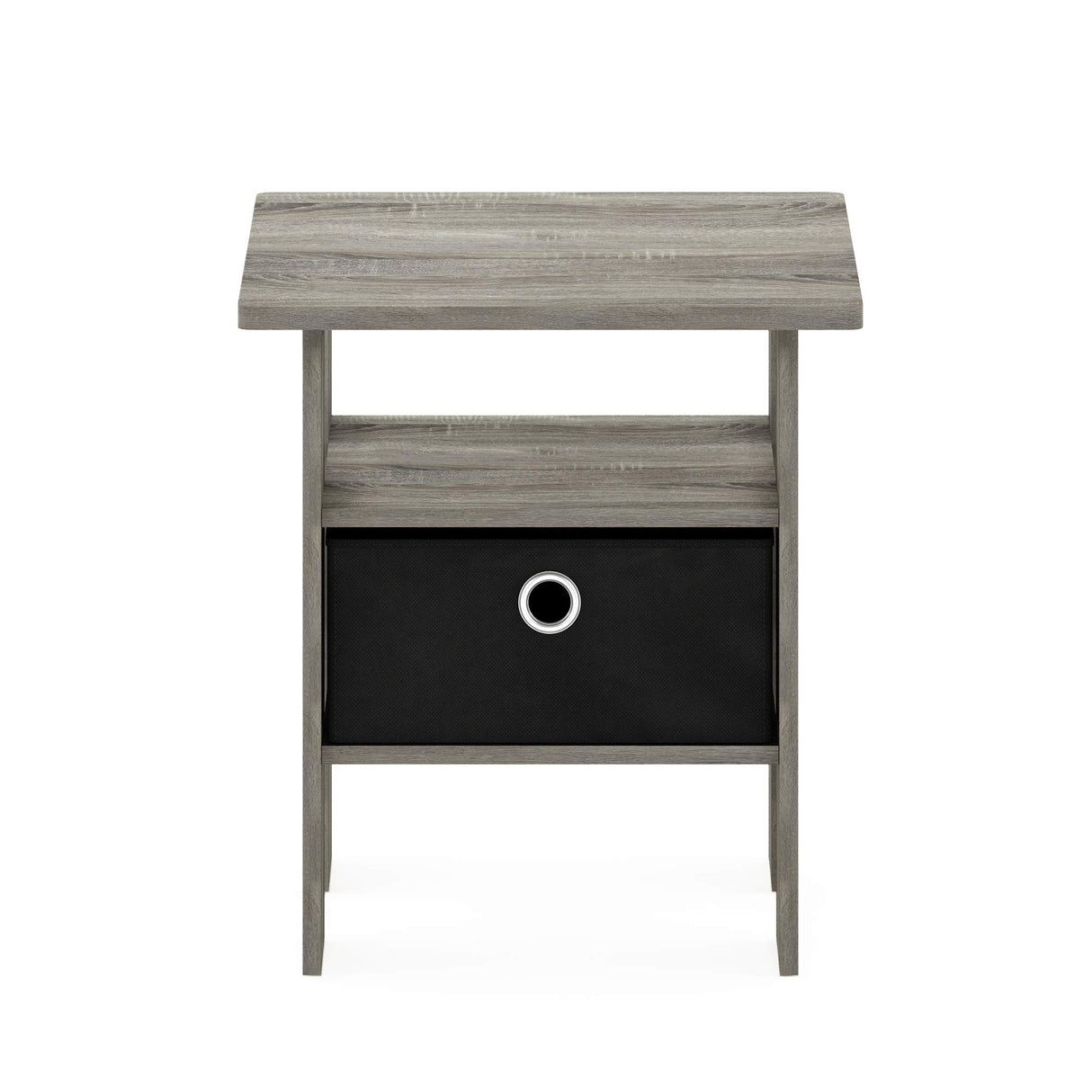 Furinno Andrey End Table / Side Table / Night Stand / Bedside Table with Bin Drawer, French Oak Grey/Black Furinno