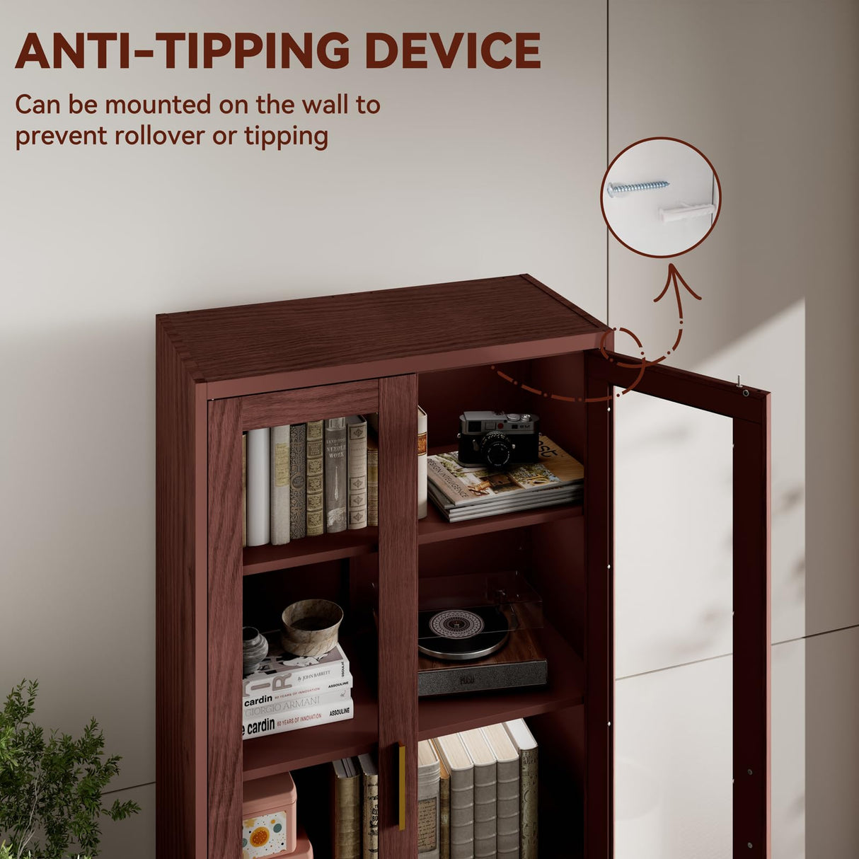 Kubohogar Display Cabinet with Glass Doors,71" Metal Curio Cabinets with 4 Adjustable Shelves, 5 Tier Display Case for Collectibles, Metal Storage Cabinet, Brown Kubohogar