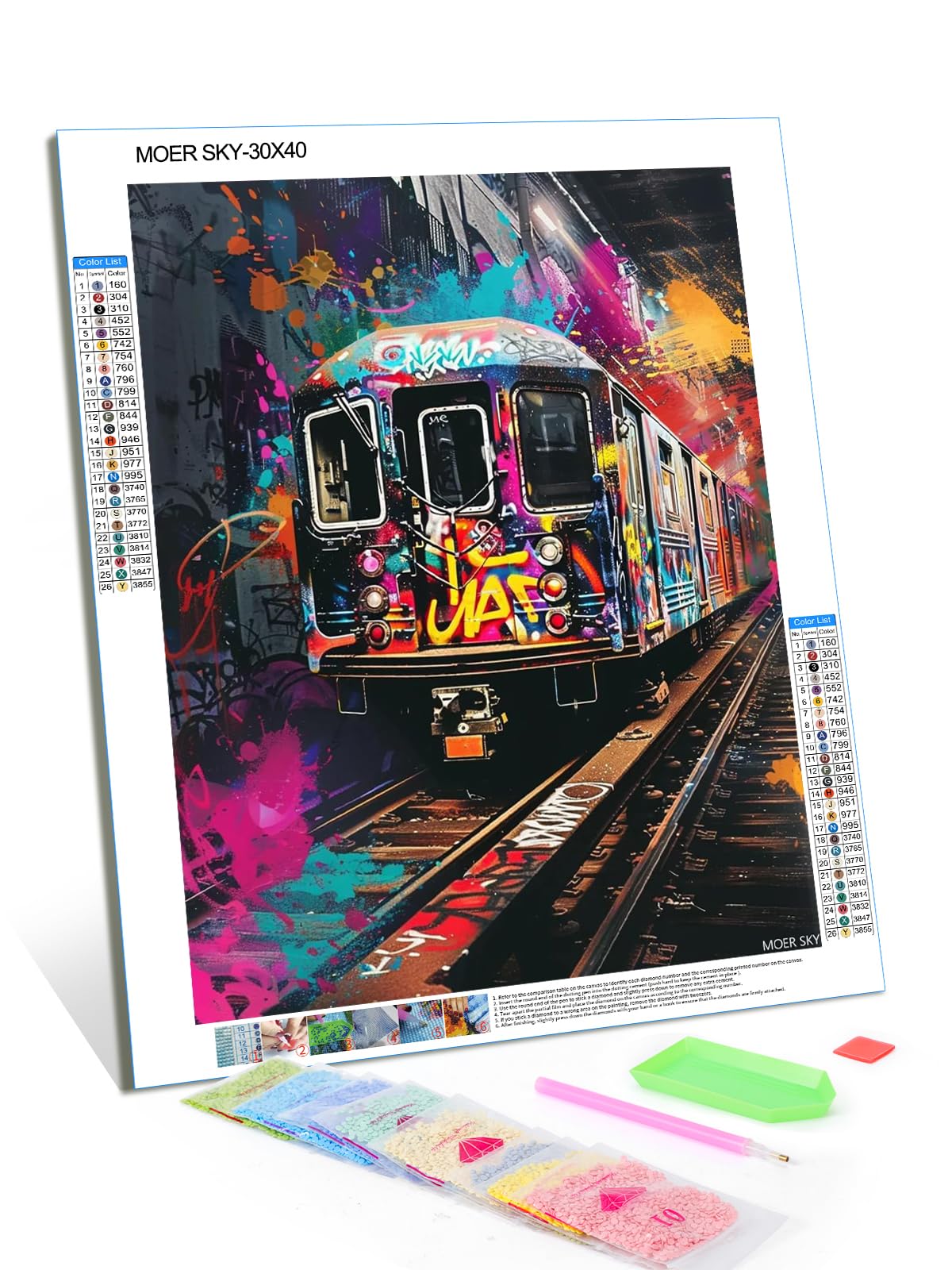 MOER SKY Hip Hop Train Diamond Painting Kits for Adults, Vehicle Diamond Painting Art Kit for Adult, 5D Full Drill Diamond Dots Painting for Beginners Home Wall Decor Gifts 12x16 Inch MOER SKY