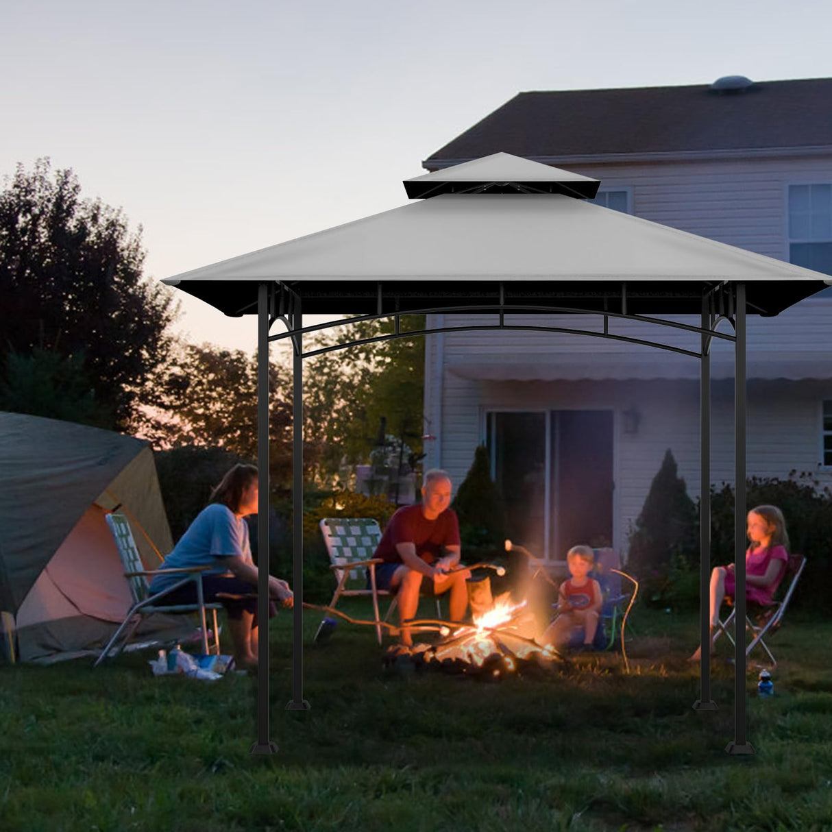 COVBOARD Grill Gazebo Replacement Top, 5 * 8 Outdoor BBQ Gazebo Top Cover, Double Layer BBQ Gazebo Top Canopy for Model #L-GG001PST-F(Gary) COVBOARD