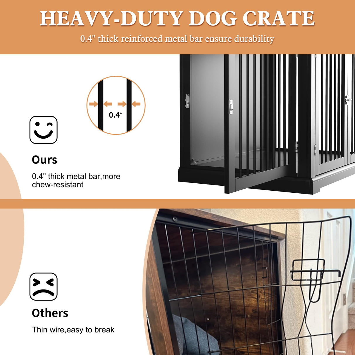 PUPETPO Furniture Style Dog Crate with Cushion, Dog Kennel Medium, Dog Crates, Dog Cage for Small and Medium Dogs, Decorative Dog Kennel with Flip-top Plate, Chew-Proof Metal Bars, Black PUPETPO
