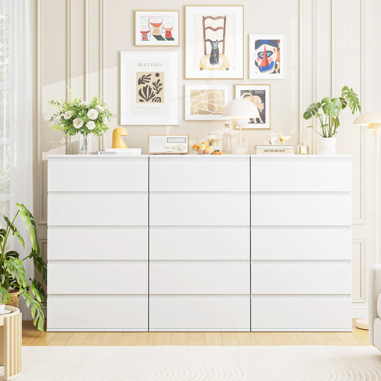 FOTOSOK White Dresser, 5 Drawer Dresser Tall White Dresser with Large Storage Space, Modern Storage Chest of Drawers, 23.6L x 17.6W x 39.1H Inch Storage Organizer Cabinet for Home, White FOTOSOK