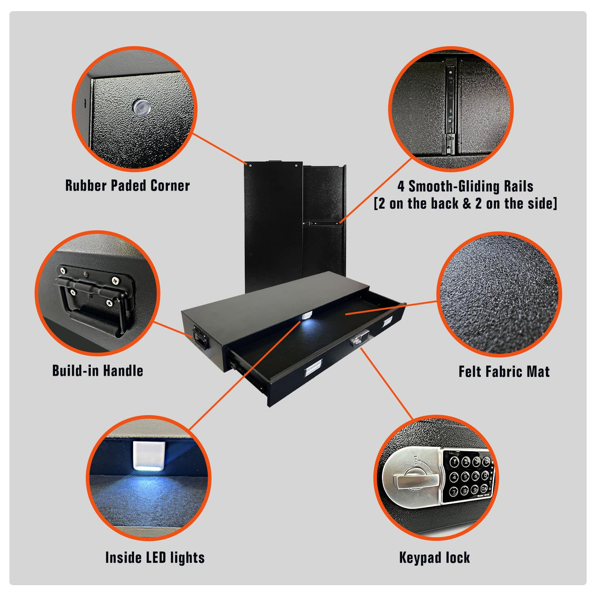 Under Bed Gun Safe Drawer for AR Rifle - Long Storage Case for Car Trunk Gun Storage - Rifle Safes for Home Rifle and Pistols, Horizontal and Vertical Gun Safe | 43.3‘’L x 13.8''W x 5''D Metateel