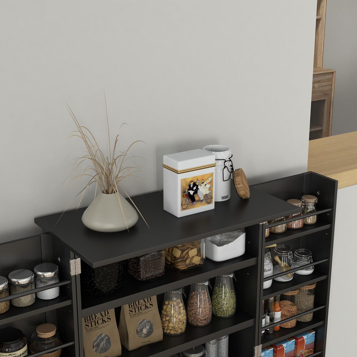 HOMCOM 41" Kitchen Pantry Storage Cabinet, Freestanding Kitchen Cabinet with 12 Door Shelves, Double Doors, 5-Tier Shelving and Adjustable Shelves, Blue HOMCOM