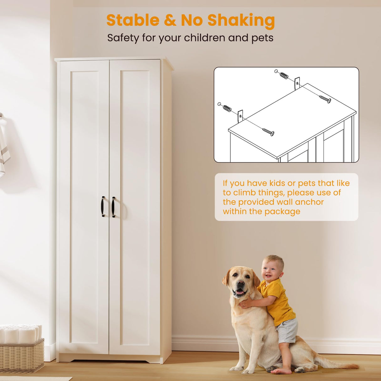 Teekyooly 70" Tall Storage Pantry Cabinet, Bathroom Floor Organizer Storage Cabinet with 2 Doors and 6 Adjustable Shelves, Standing Utility Cabinet for Dining Room, Food Storage and Kitchen, White Teekyooly