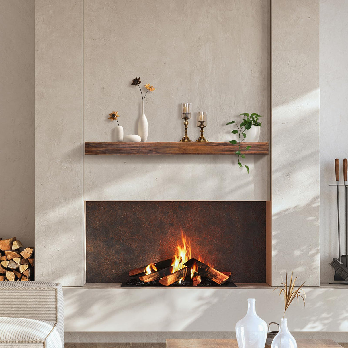 AZSKY Rustic Fireplace Mantel Shelf Floating Fireplace Mantel Dark Walnut 36 Inch Long Wall Mount Mantel for Fireplace Deep Wall Shelf Set of 1 with Invisible Wooden Bracket AZSKY