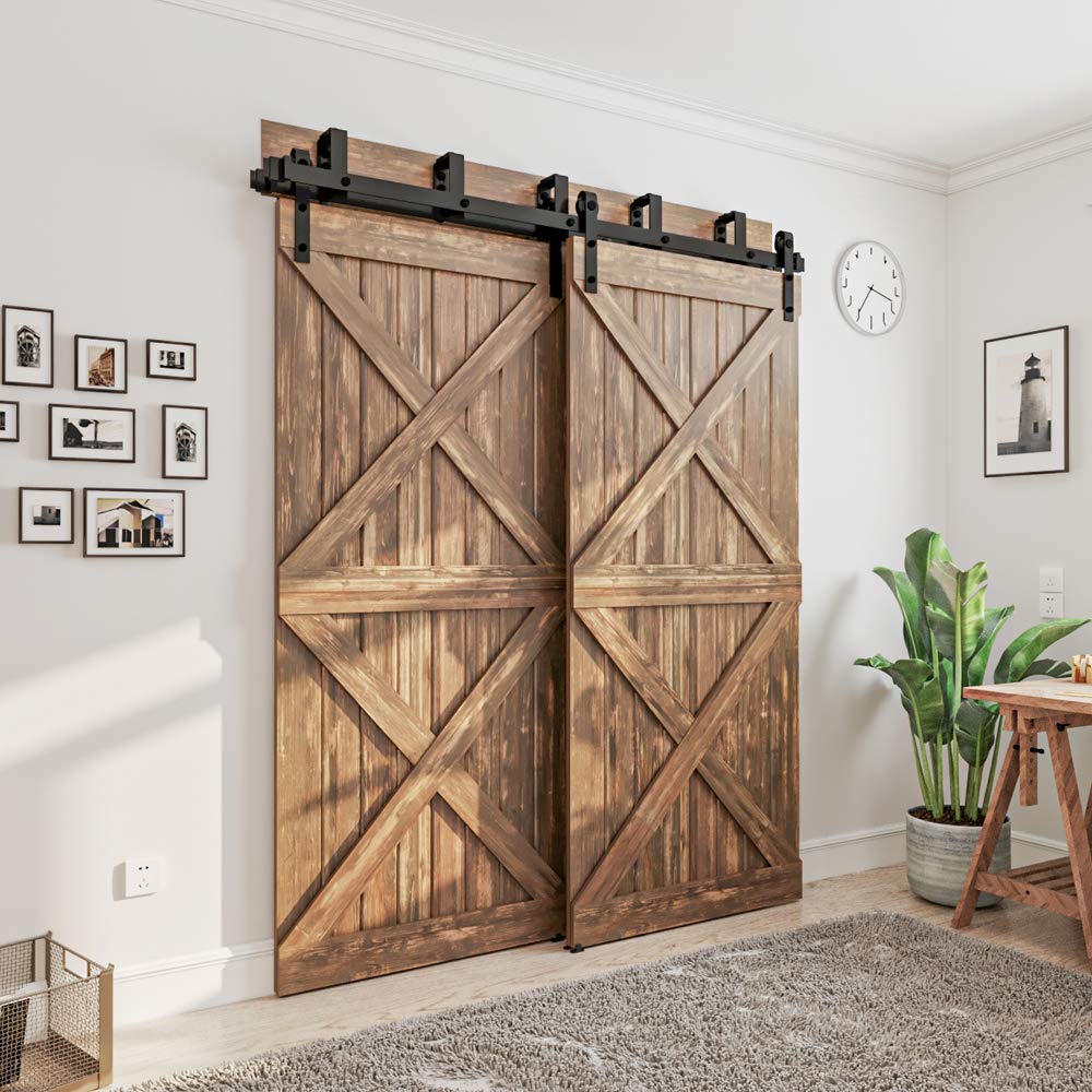 WINSOON 6FT New Double Bypass Barn Door Hardware Kit Room Wall Mount for Sliding Wood Door (6FT / Two Door Set) WINSOON