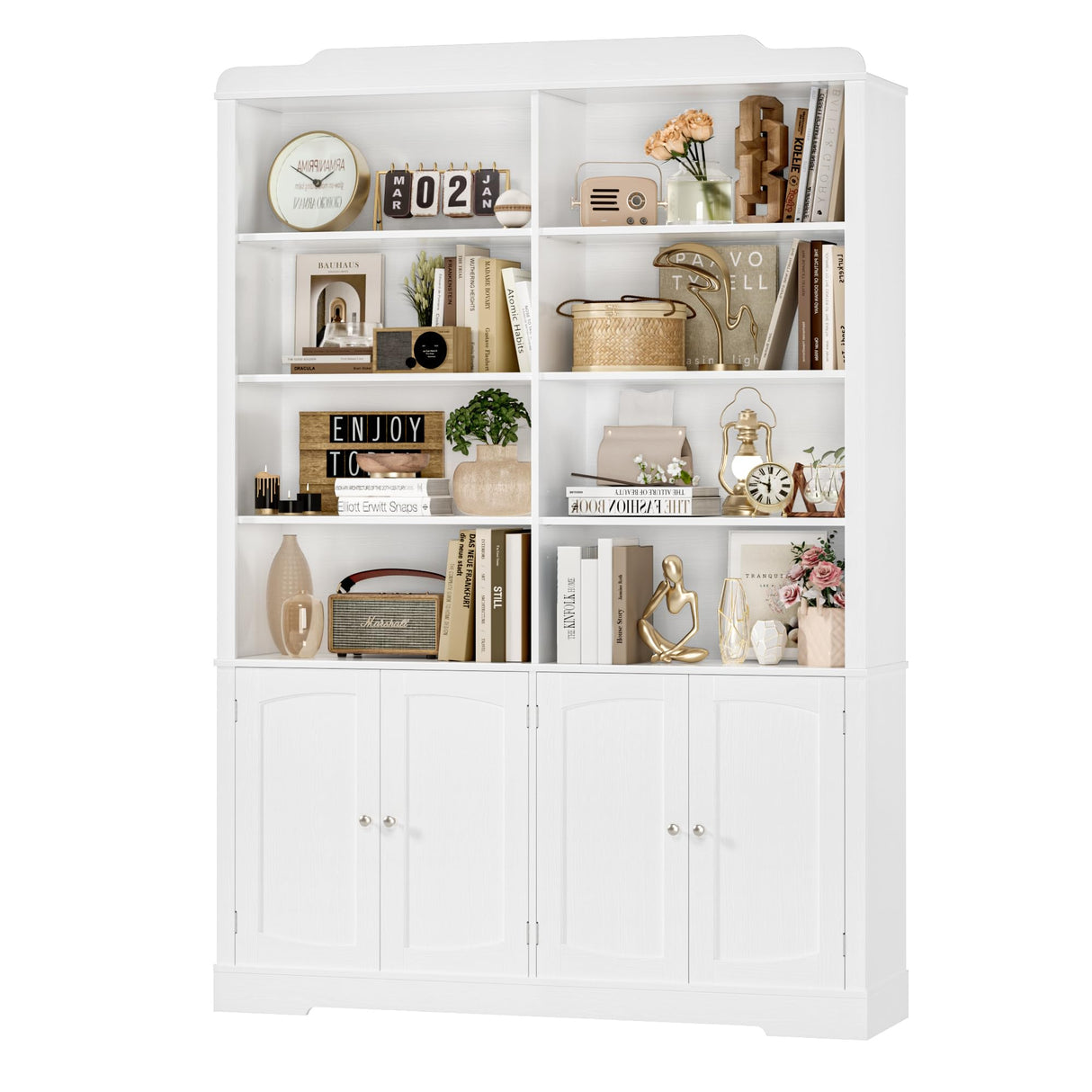 FACBOTALL 73.1" Tall Bookcase and Bookshelf, Wide Bookshelf with Doors and Adjustable Shelves, 6 Tier Large Bookshelf with Storage, Tall Storage Cabinet for Living Room, Home Office, White FACBOTALL