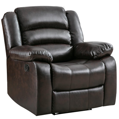 ANJ Manual Recliner Chair, Breathable Faux Leather Reclining Chairs with Overstuffed Arm and Back, Living Room Single Sofa Recliners (Dark Brown)