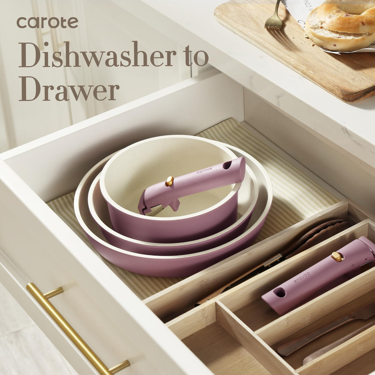 CAROTE 19pcs Pots and Pans Set, Nonstick Cookware Set Detachable Handle, Induction Kitchen Cookware Sets Non Stick with Removable Handle, RV Cookware Set, Gold and Purple CAROTE