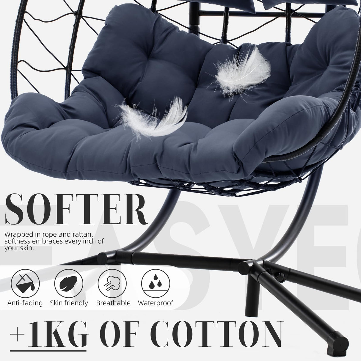 Easyego Double Egg Chair with Stand Hammock Swing Chair 2 Person Outdoor Indoor Hanging Loveseat with UV Resistant Removable Cushion for Patio Living Room-660LBS Capacity, Grey Easyego